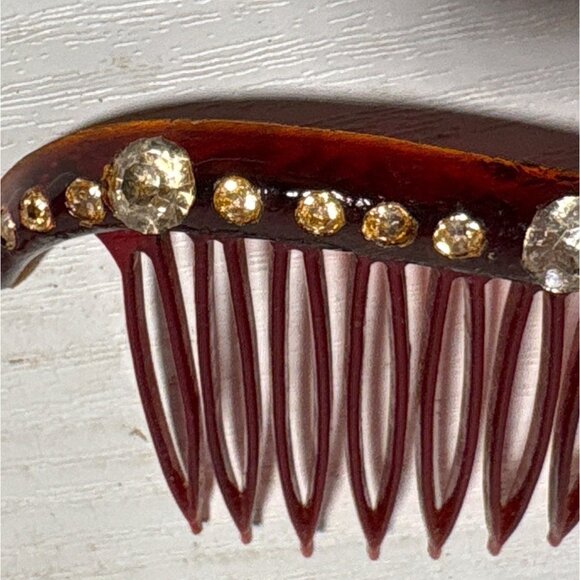 Vintage Hair Combs '40's Burgundy Swish Top Rhinestone Accents Hollywood Glam - Picture 5 of 9